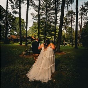 White wedding dress.